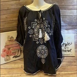 Pure Nordic Sz s blue white boho tunic top shirt